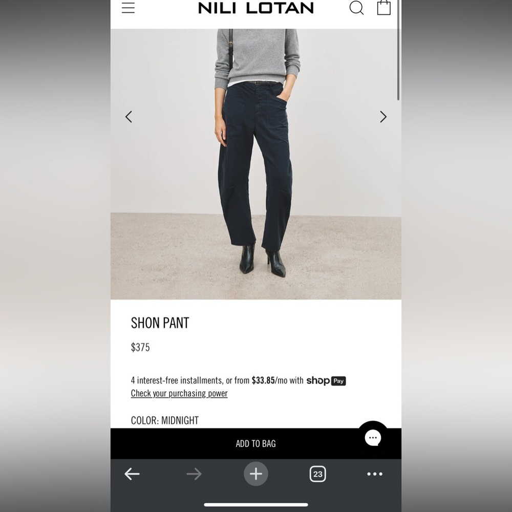 Excellent used condition Nili Logan Shon Pant in navy.
